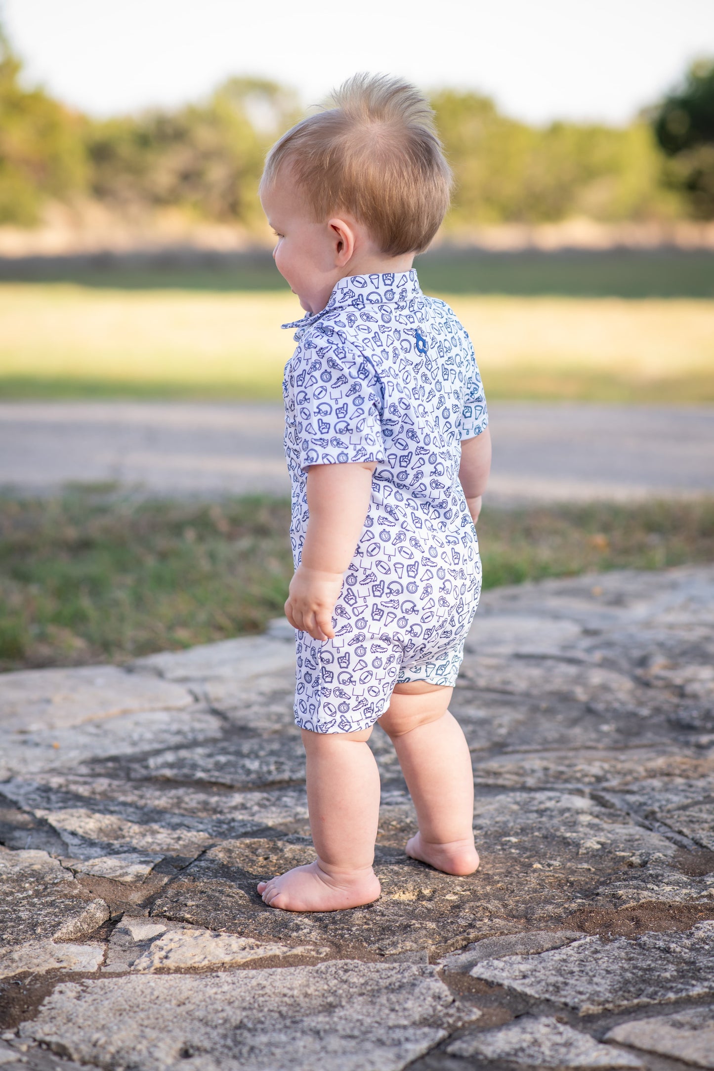 Kickoff Navy Polo Short Sleeve Romper