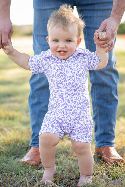 Kickoff Purple Polo Short Sleeve Romper