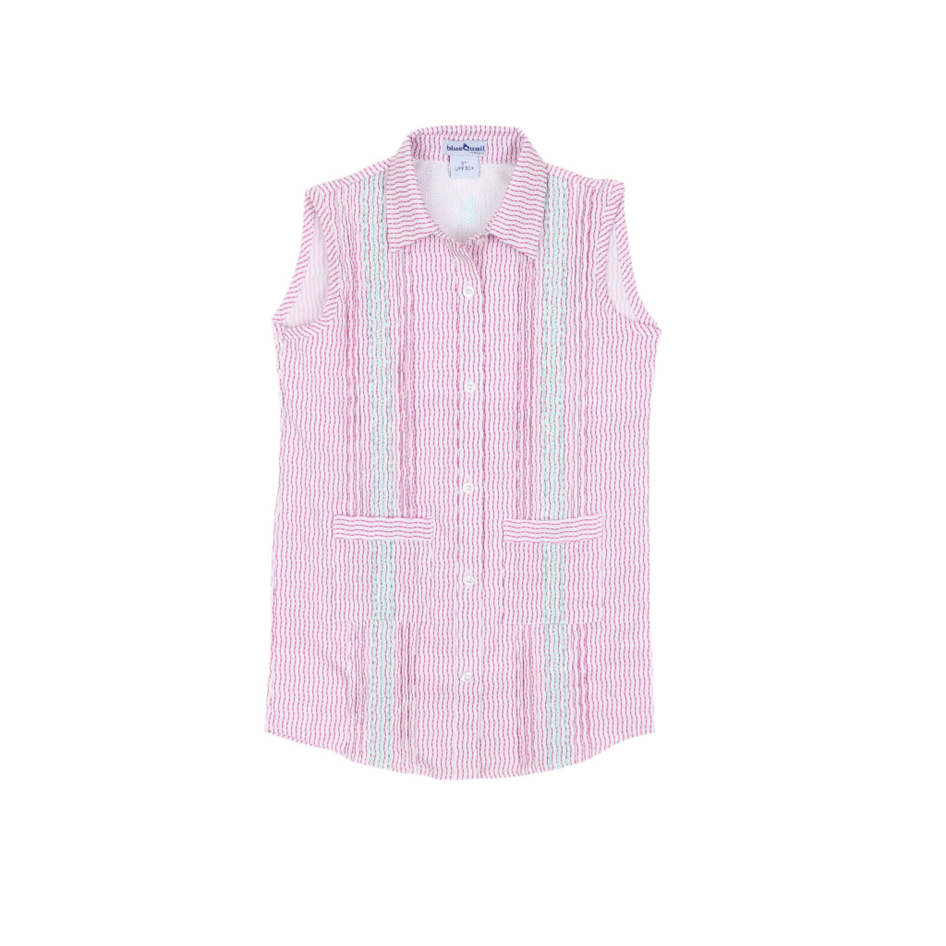 Pink Mint Wave Check Sleeveless Dress - Guayabera Collection