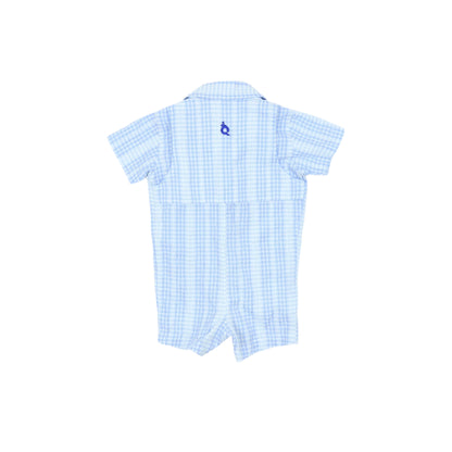 Guayabera - Blue Plaid Short Sleeve Romper