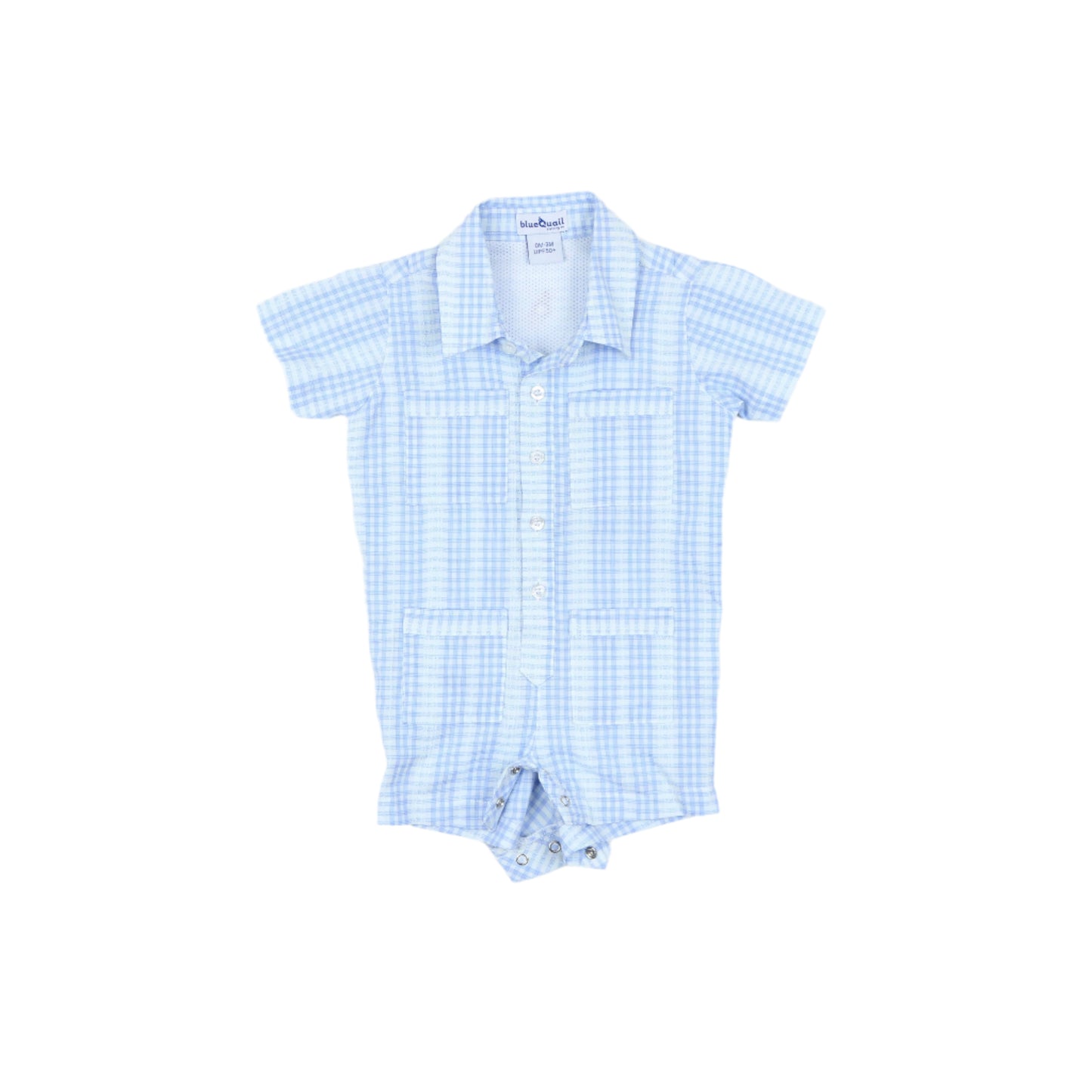 Guayabera - Blue Plaid Short Sleeve Romper