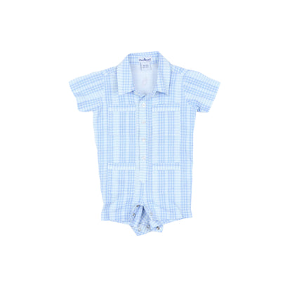 Guayabera - Blue Plaid Short Sleeve Romper