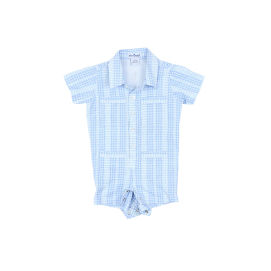 Guayabera - Blue Plaid Short Sleeve Romper