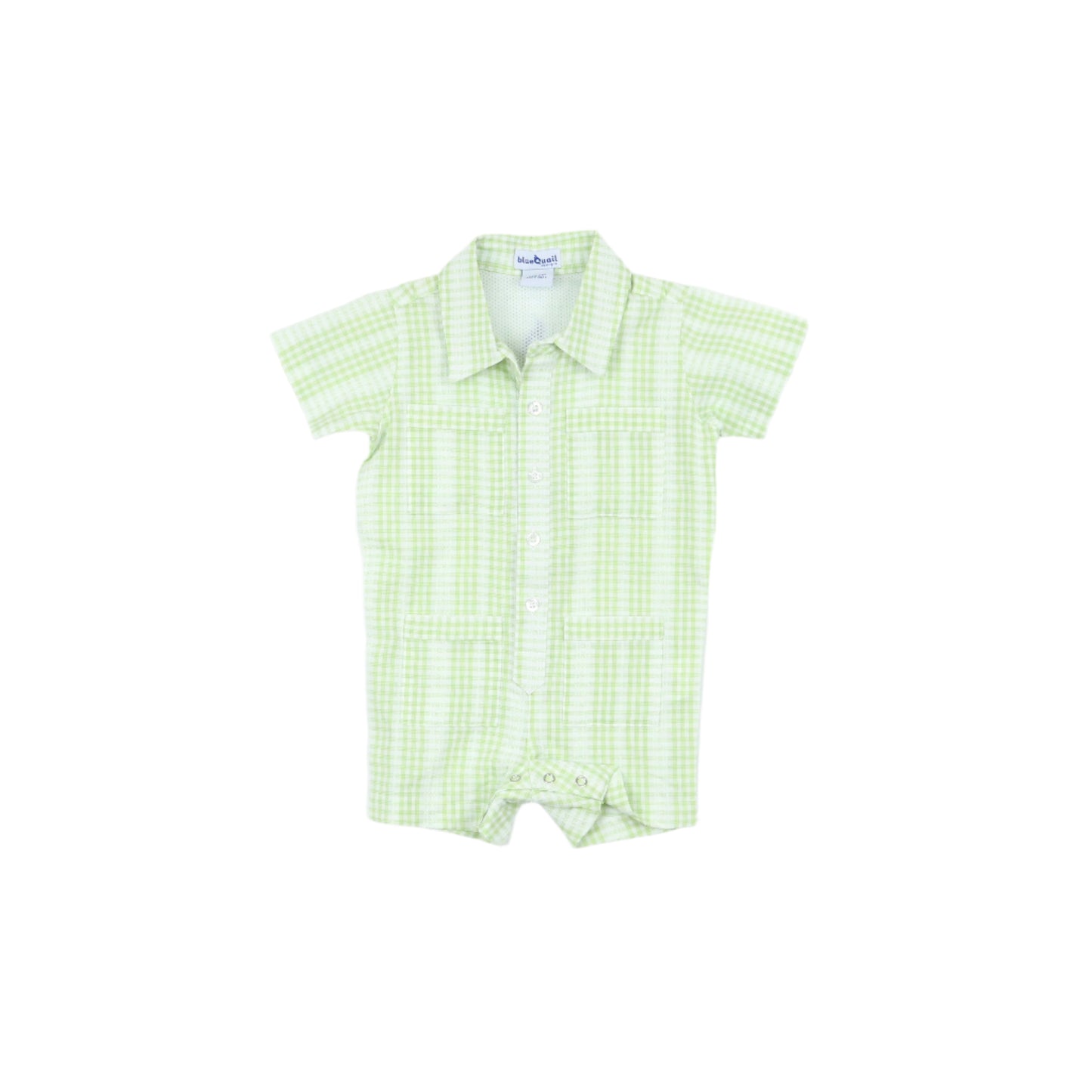 Guayabera - Green Plaid Short Sleeve Romper