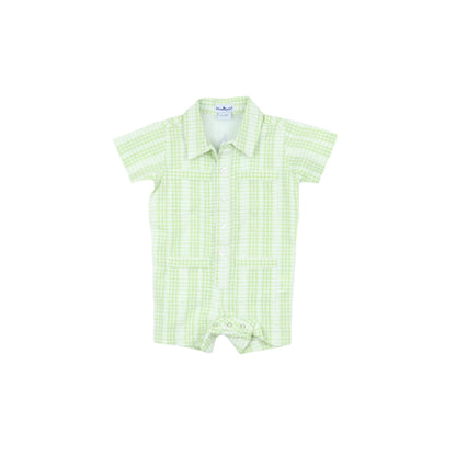 Guayabera - Green Plaid Short Sleeve Romper