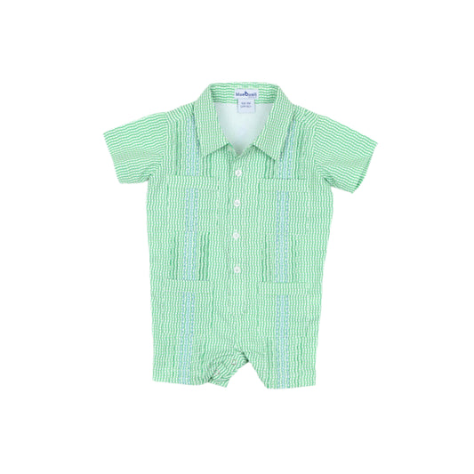 Guayabera - Jade Apple Wave Check Short Sleeve Romper