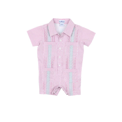 Guayabera - Pink Mint Wave Check Short Sleeve Romper