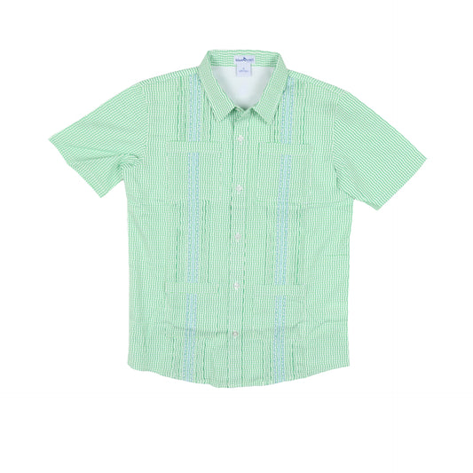 Men’s - Guayabera - Jade Apple Wave Check Short Sleeve Shirt