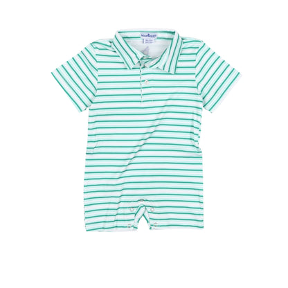 Emerald Stripe Polo Short Sleeve Romper