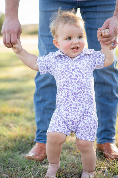 Kickoff Purple Polo Short Sleeve Romper
