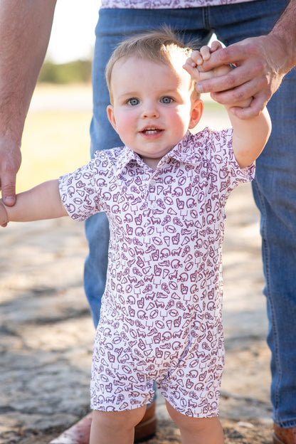 Kickoff Maroon Polo Short Sleeve Romper