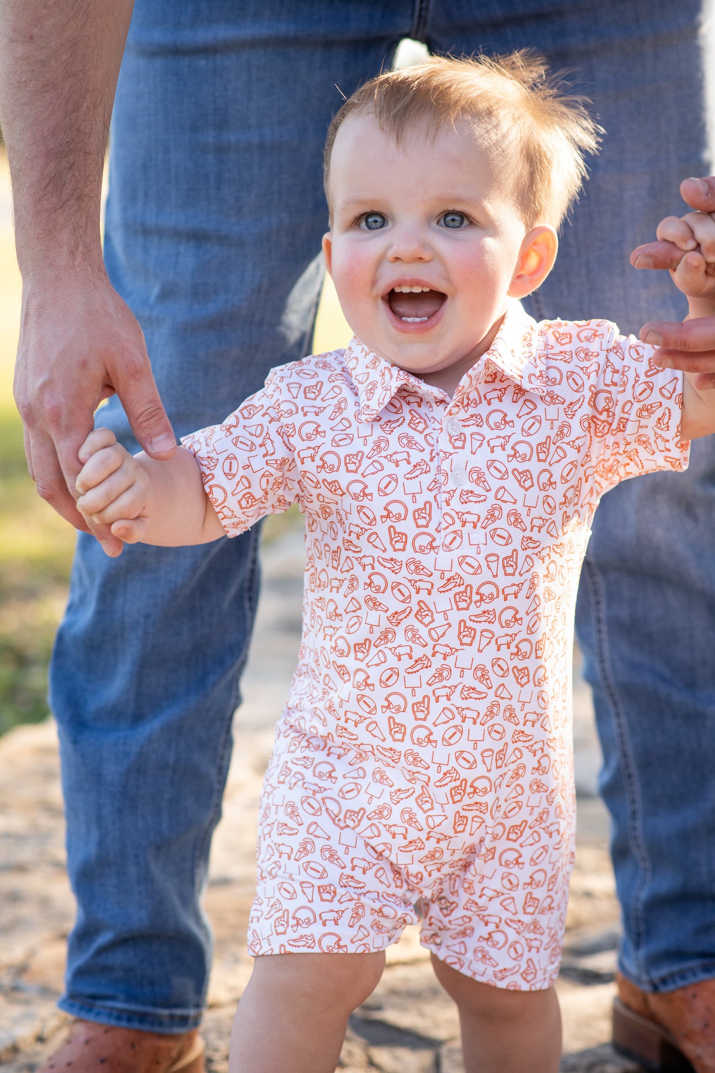 Kickoff Burnt Orange Polo Short Sleeve Romper