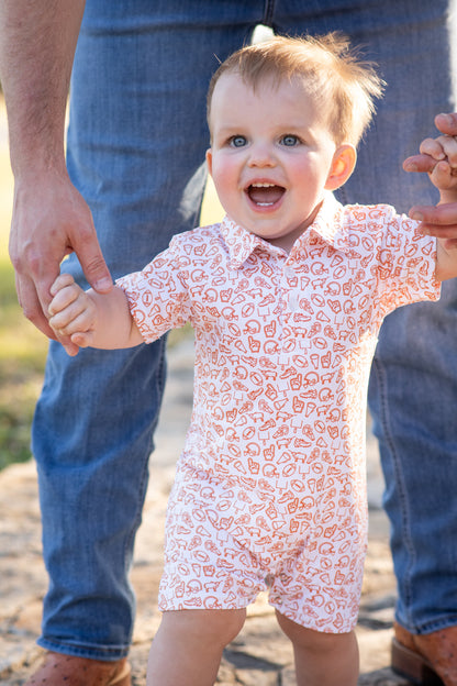 Kickoff Burnt Orange Polo Short Sleeve Romper