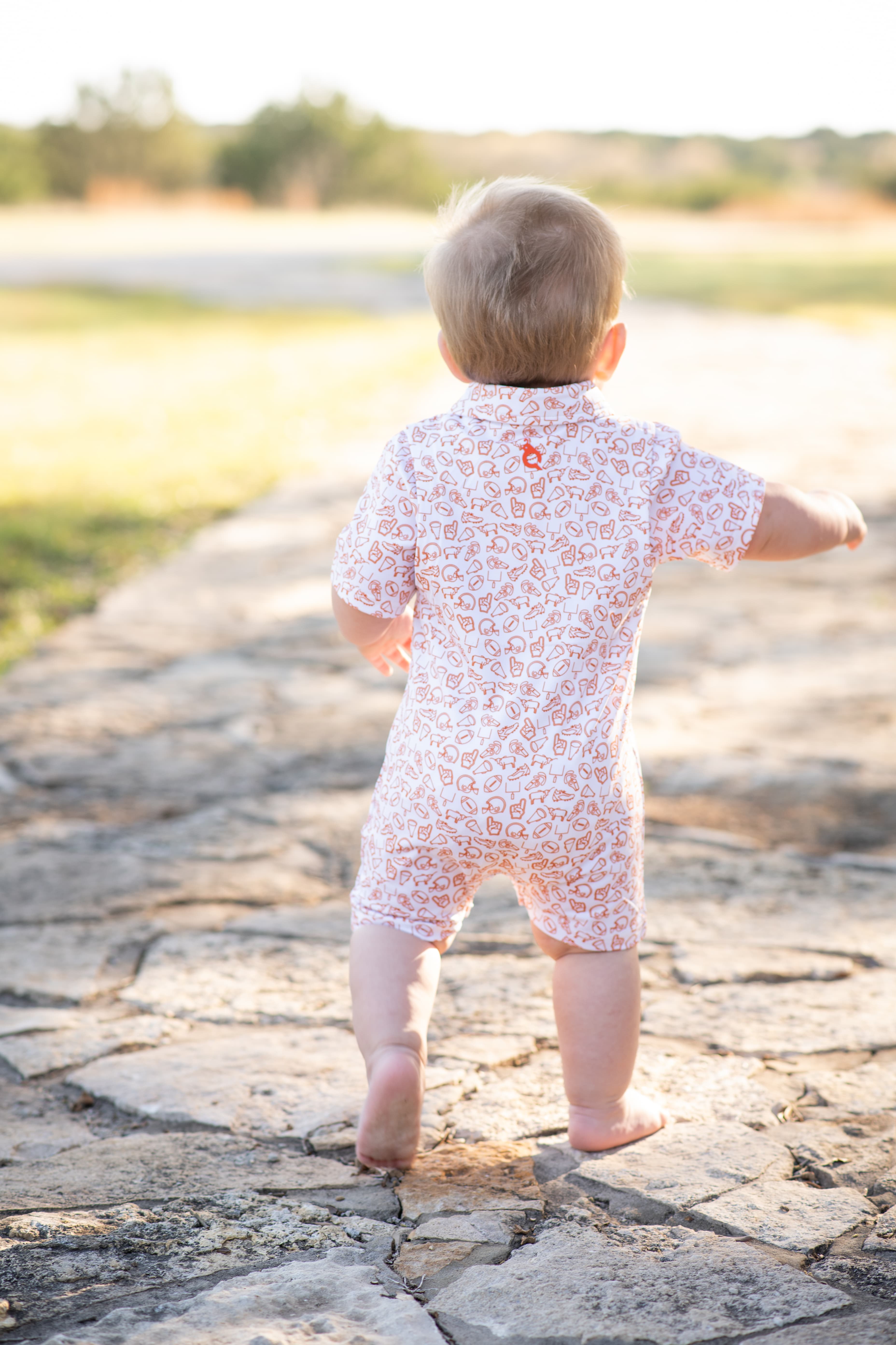 Kickoff Burnt Orange Polo Short Sleeve Romper | BlueQuail Clothing Co.