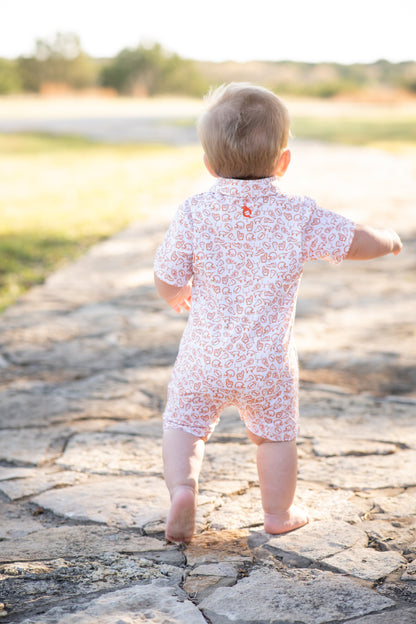 Kickoff Burnt Orange Polo Short Sleeve Romper