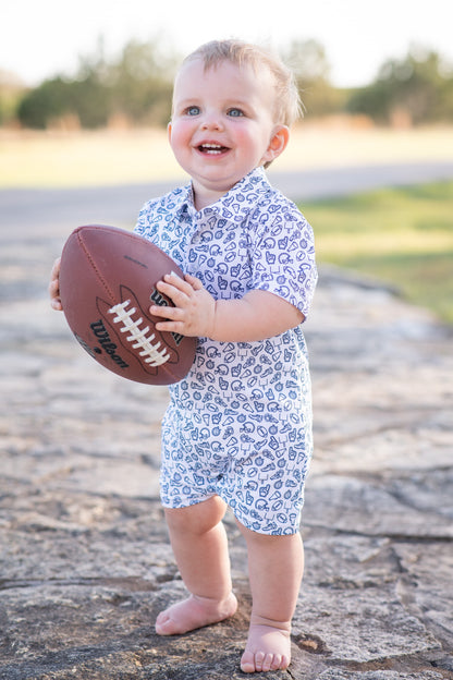 Kickoff Navy Polo Short Sleeve Romper
