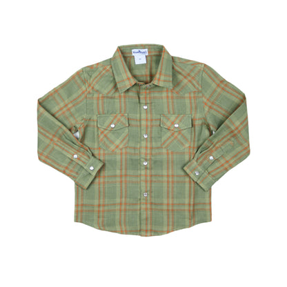 Deer Camp Plaid Pearl Snap Long Sleeve Flannel Shirt