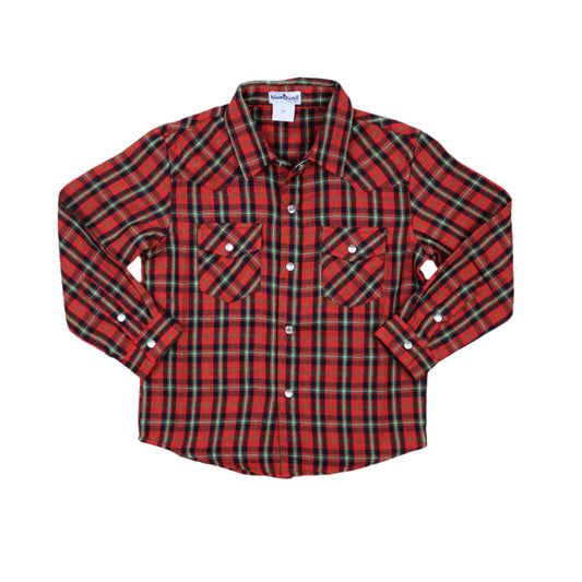 Holiday Plaid Pearl Snap Long Sleeve Flannel Shirt