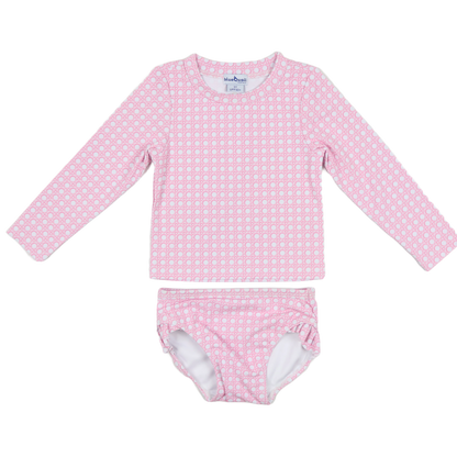 Pink Cane Lattice Girls' Swimsuit