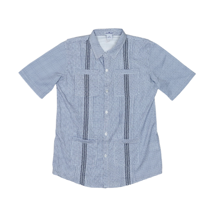 Kids Gameday Guayabera print in Classic Navy with UPF 50+ sun protection by BlueQuail Clothing Co.