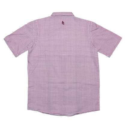 Kids or Mens Gameday Guayabera print in Crimson Red with UPF 50+ sun protection by BlueQuail Clothing Co.