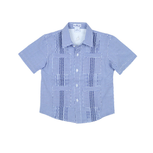 Guayabera - Gameday Navy Wave Check Short Sleeve Shirt