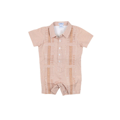 Guayabera - Gameday Burnt Orange Wave Check Short Sleeve Romper