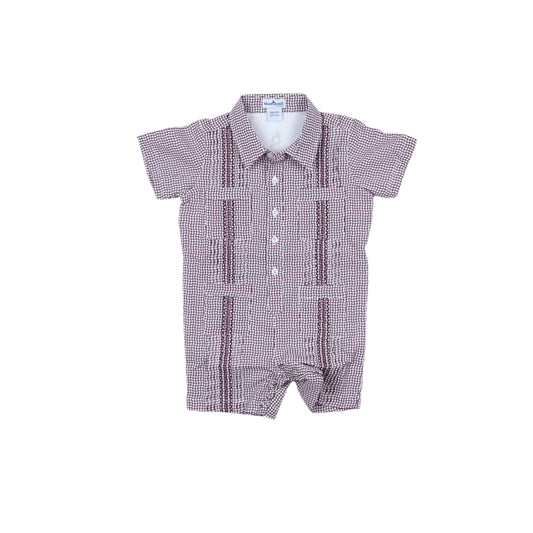 Guayabera - Gameday Maroon Wave Check Short Sleeve Romper
