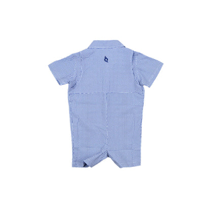 Guayabera - Gameday Navy Wave Check Short Sleeve Romper
