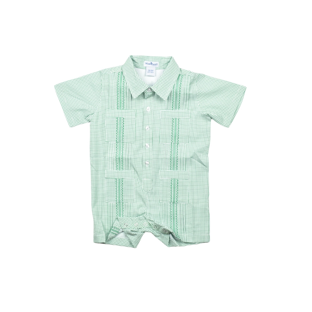 Gameday Guayabera - Green Short Sleeve Romper