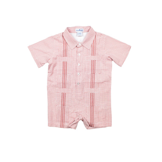 Gameday Guayabera - Red Short Sleeve Romper