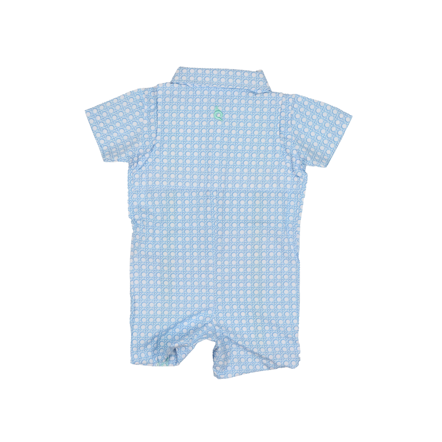Guayabera - Blue Cane Lattice Short Sleeve Romper