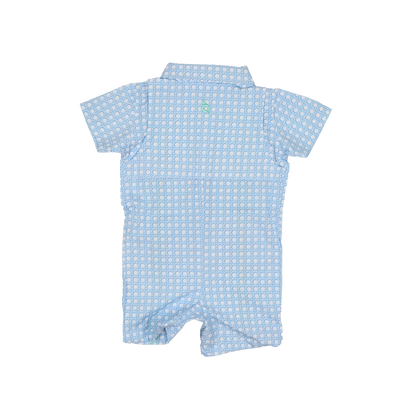 Guayabera - Blue Cane Lattice Short Sleeve Romper
