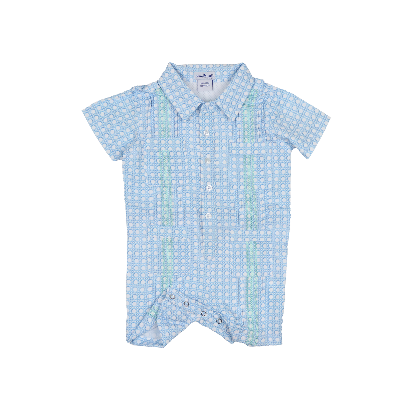 Guayabera - Blue Cane Lattice Short Sleeve Romper