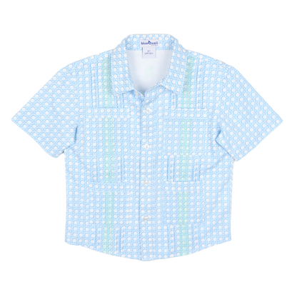 Guayabera - Blue Cane Lattice Short Sleeve Shirt