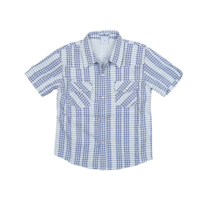 Navy Plaid Pearl Snap Short Sleeve Shirt