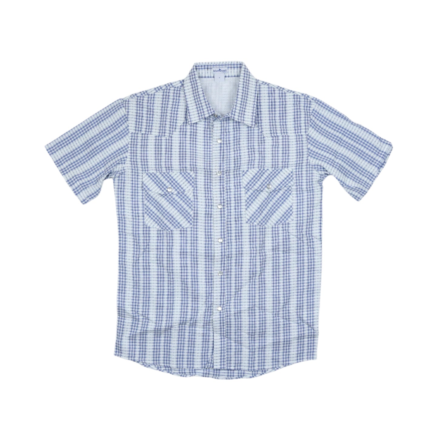 Men's - Navy Plaid Pearl Snap Short Sleeve Shirt