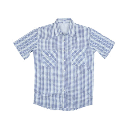 Men's - Navy Plaid Pearl Snap Short Sleeve Shirt