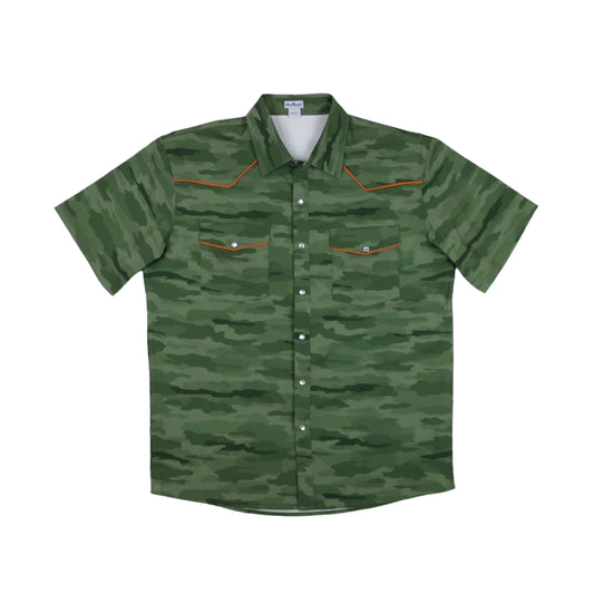 Men's - Classic Camo Green Pearl Snap Short Sleeve Shirt