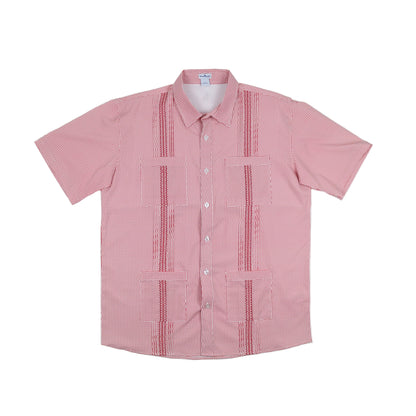 Men’s - Guayabera - Gameday Red Wave Check Short Sleeve Shirt
