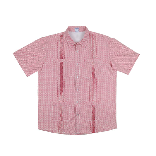 Men’s - Guayabera - Gameday Red Wave Check Short Sleeve Shirt