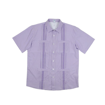 Men’s - Guayabera - Gameday Purple Wave Check Short Sleeve Shirt
