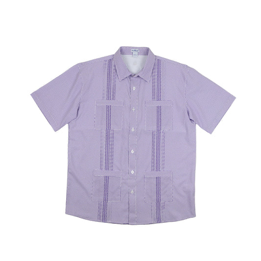 Men’s - Guayabera - Gameday Purple Wave Check Short Sleeve Shirt