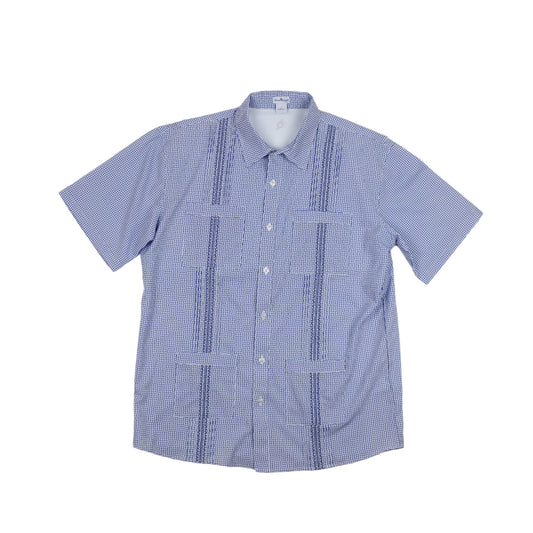 Men’s - Guayabera - Gameday Navy Wave Check Short Sleeve Shirt