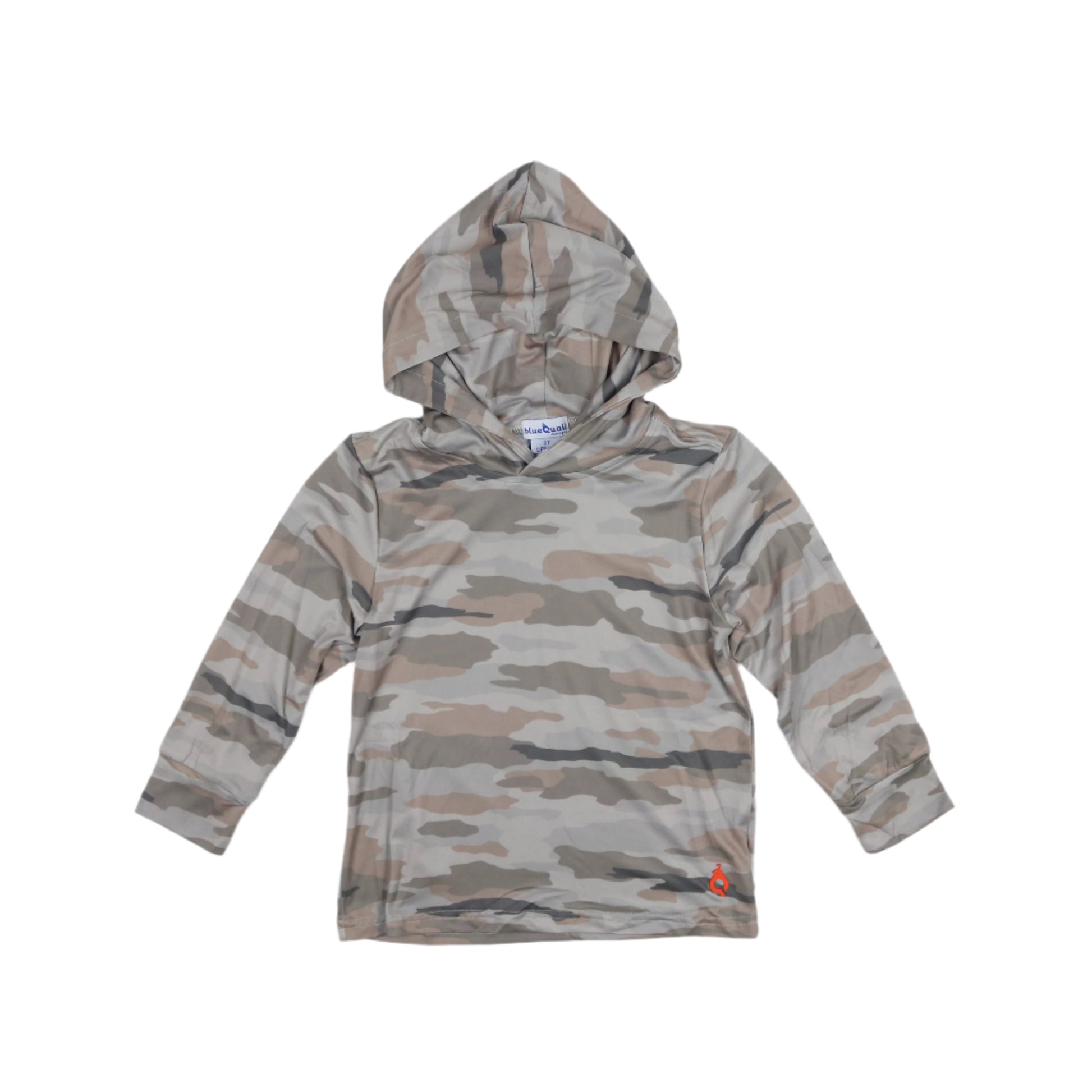 Kids lightweight performance hoodie in Classic Camo print, UPF 50+ sun protection by BlueQuail Clothing Co