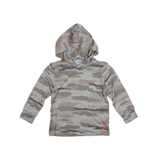 Kids lightweight performance hoodie in Classic Camo print, UPF 50+ sun protection by BlueQuail Clothing Co