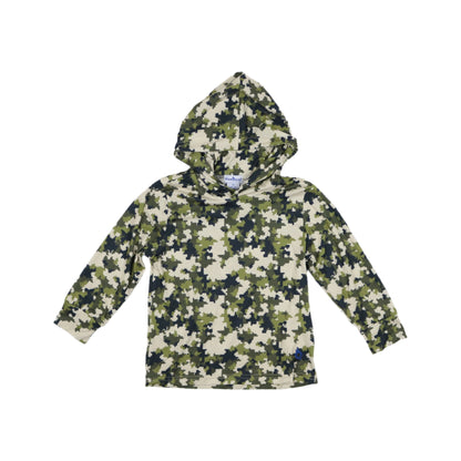 Kids lightweight performance hoodie in Digital Camo print, UPF 50+ sun protection by BlueQuail Clothing Co