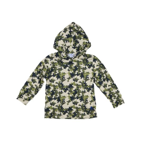 Kids lightweight performance hoodie in Digital Camo print, UPF 50+ sun protection by BlueQuail Clothing Co