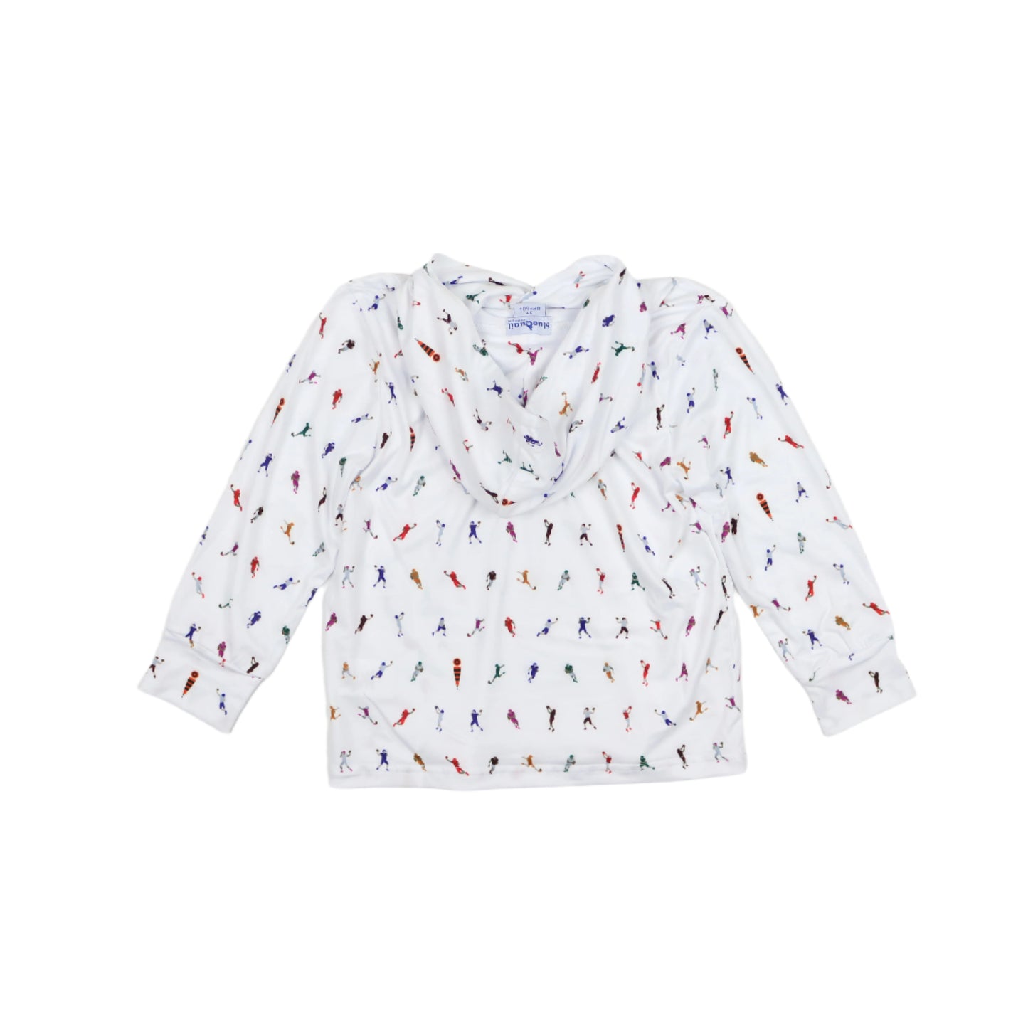 Kids lightweight performance hoodie in First Down football print, UPF 50+ sun protection by BlueQuail Clothing Co