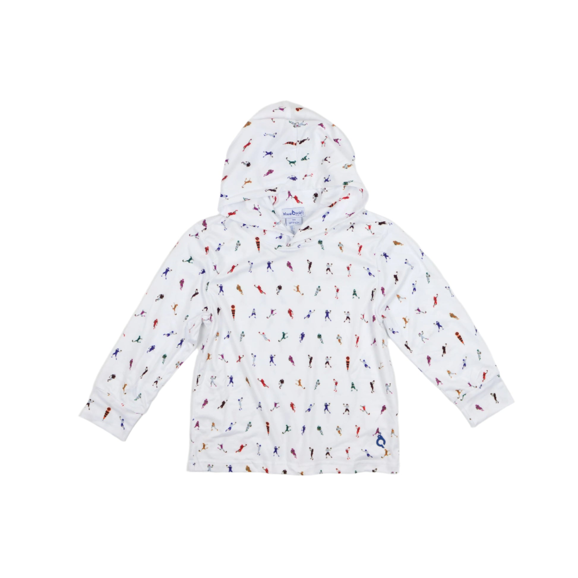 Kids lightweight performance hoodie in First Down football print, UPF 50+ sun protection by BlueQuail Clothing Co